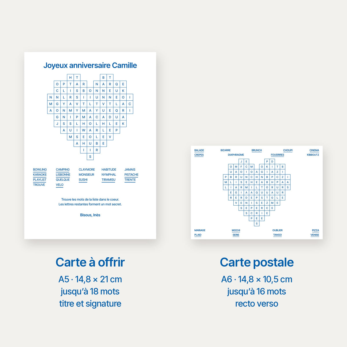 Carte mots mêlés personnalisée