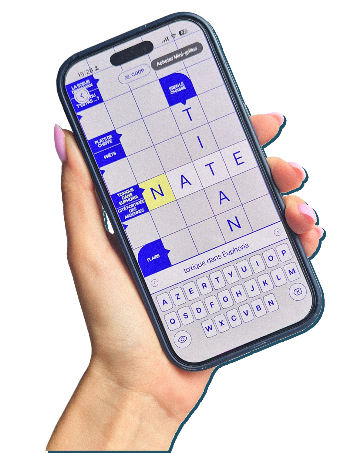 L’app OQP ouverte sur une grille de mots fléchés
