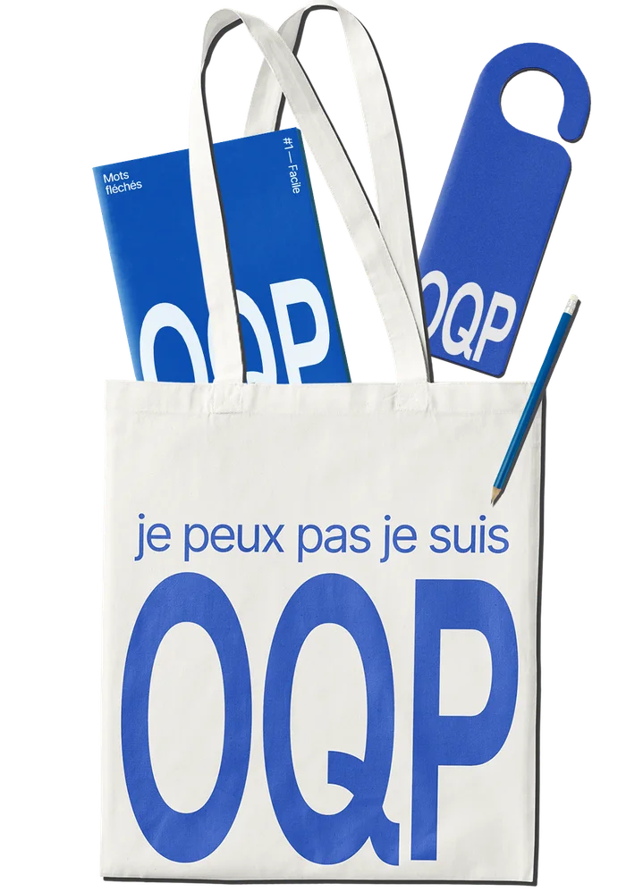 Le kit OQP : tote bag, livret, crayon et marque-page